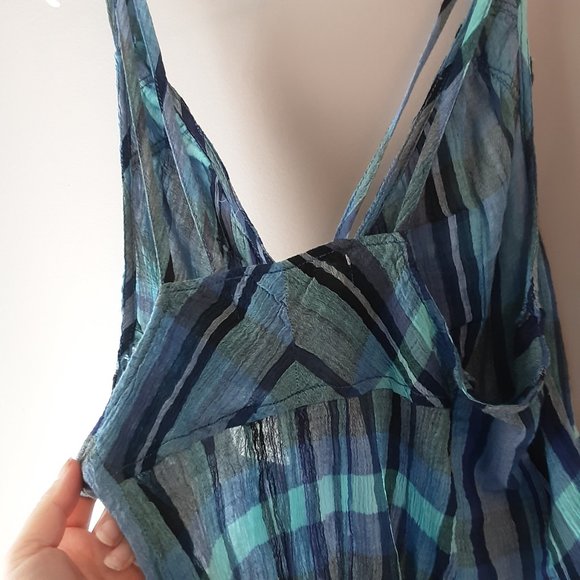 Free People We the Free Blue Plaid Cotton Cami Sleeveless Top Size Small - Picture 12 of 16